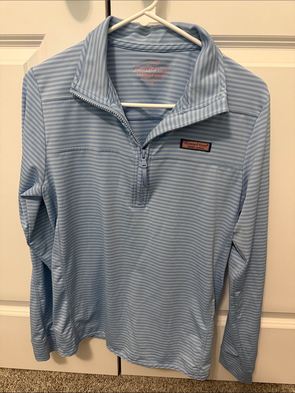 Women’s Vineyard Vines Striped Light Blue Quarter-Zip Pullover